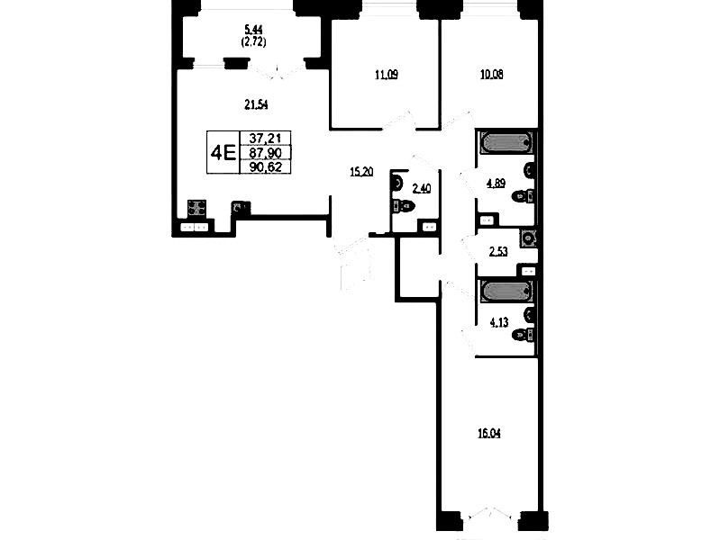 3-комнатная квартира 90.62 м², 4/4 эт., ЖК «Ranta Residence»